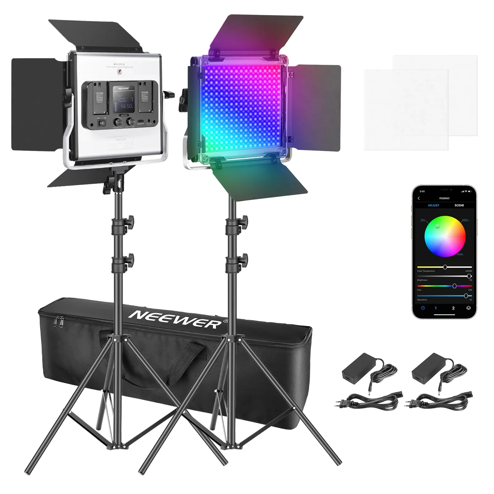 Photography Lighting Kit Neewer - Neewer 2-pack 660 RGB LED-lampen met