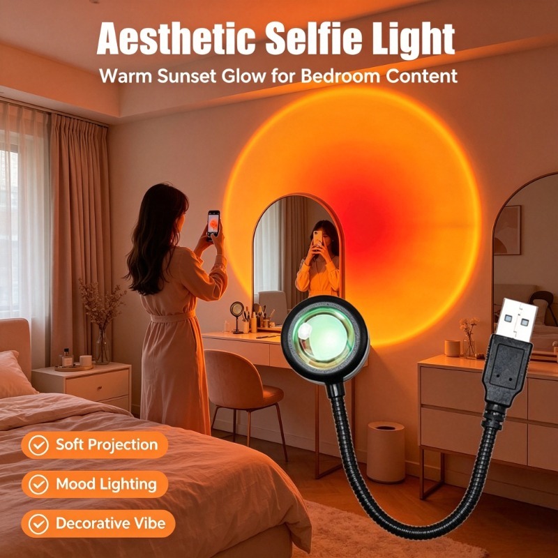 Photography Lighting Mood - USB-zonsonderganglamp, esthetische projectielamp met warme oranje