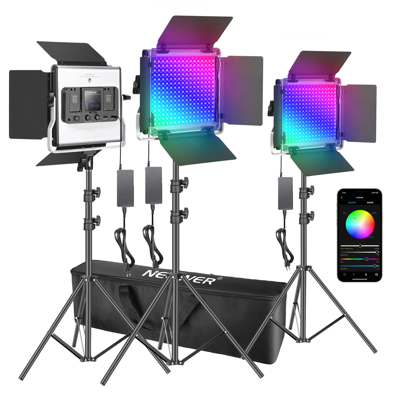 Photography Lighting Kit Neewer - Neewer 3-pack 480 RGB LED-lampen met
